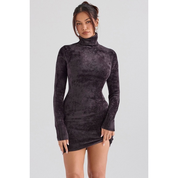 NEW House of CB Taya Chenille Mini Dress Charcoal Small - Picture 6 of 13